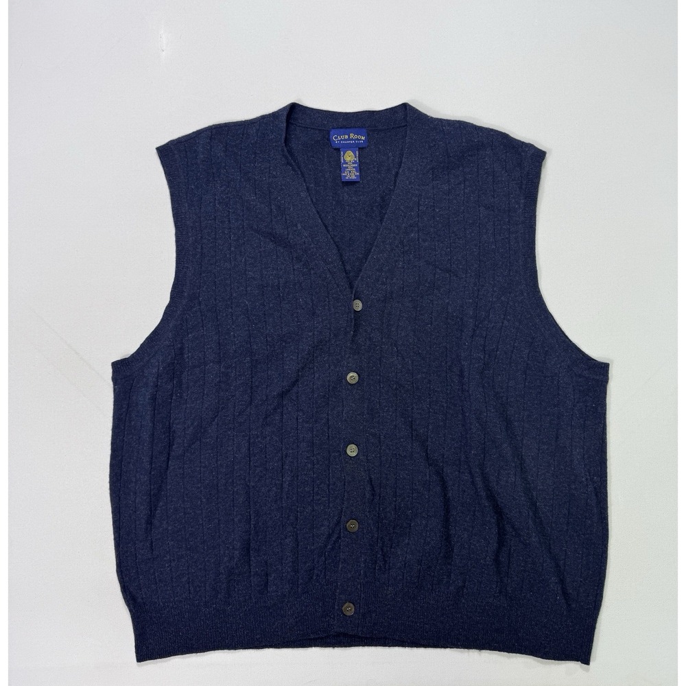 Club Room Cardigan Sweater Vest Mens 2XL 100% Lambswool Button Grandpa Cabin VTG